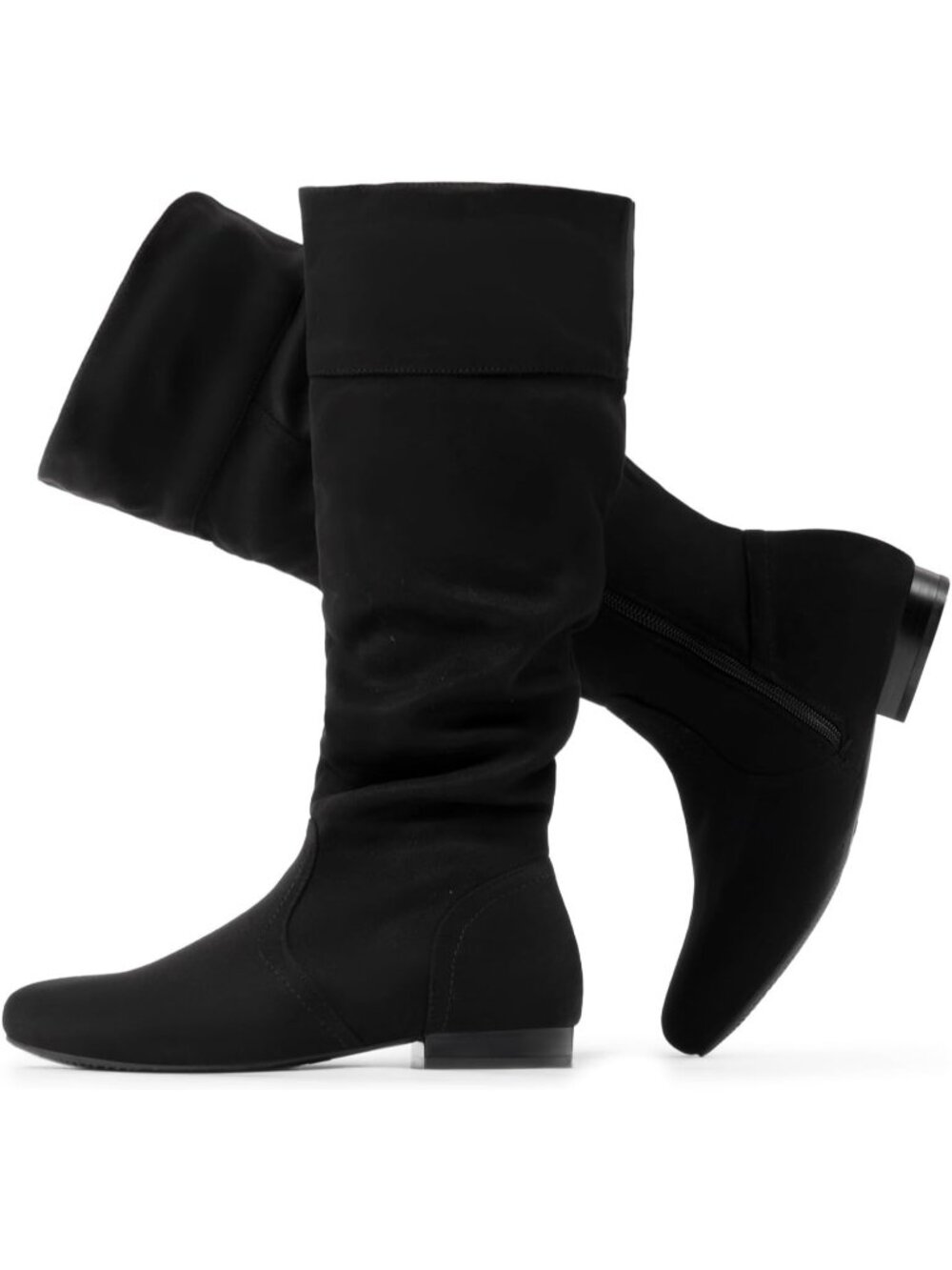DREAM PAIRS Women's Black Knee High Slouch Boots Round Toe Wide Calf Boots